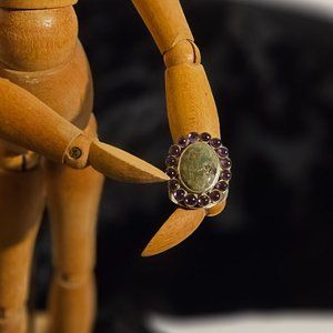 Vintage Sunburst Chrysocolla & Amethyst Ring
